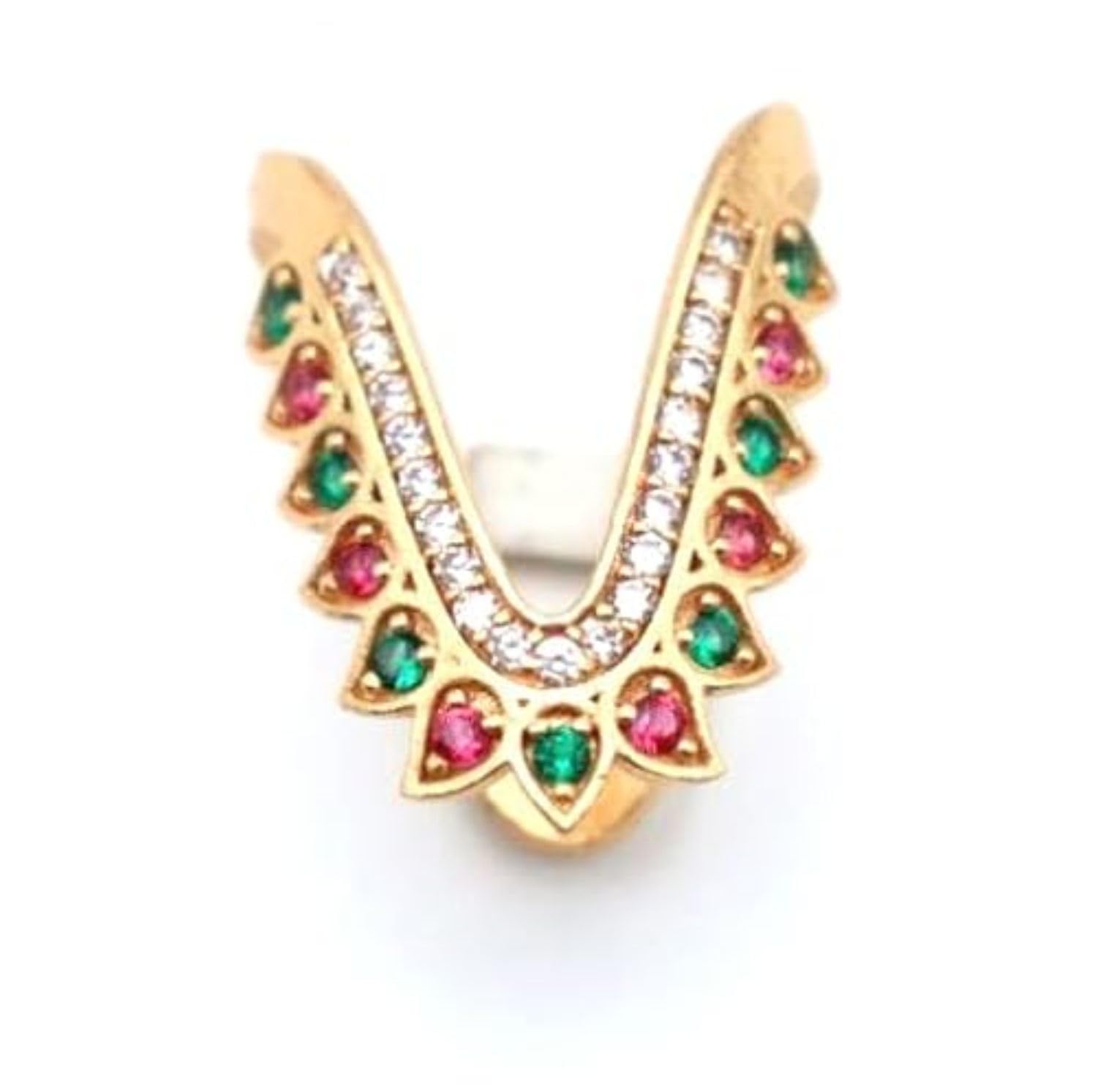 Brass Gold Plated Multicolor Dimaond Vanki Ring For Women-image-2