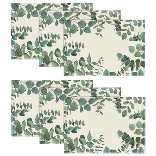 Artoid Mode Eukalyptus Sommer 6er Set Platzsets, Saisonaler Frühling Küche Tisch Dekoration Drinnen Urlaub Party Dekor 30x45cm