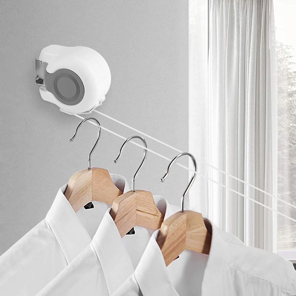 Wäscheleine Ausziehbar Wand, 2 x Ausziehbare Doppel-Wäscheleine Wandmontage für drinnen und draußen, für Badezimmer Camping Garten oder Reise
