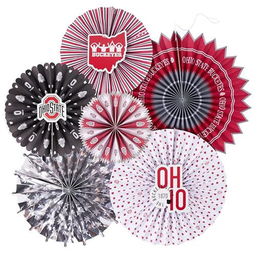 Ohio State Buckeye 6 Paper Fan OSU Backdrop Birthday Graduation Party Decor