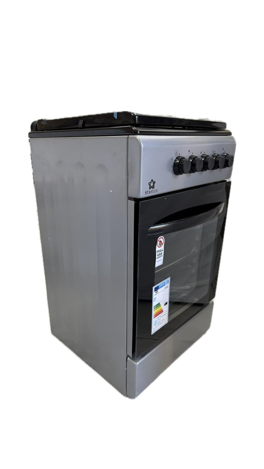 Cucina A Gas 4 Fuochi Con Forno A Gas 50 x 50 cm Colore Grigio e Nero Con Coperchio