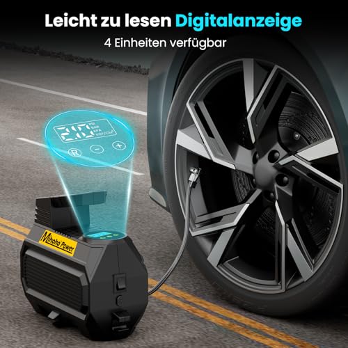 Mihoho Elektrische luchtpomp, compressor, draagbare bandenpomp met digitaal led-display en druktest voor auto's, fietsen, motorfietsen - Afbeelding 6