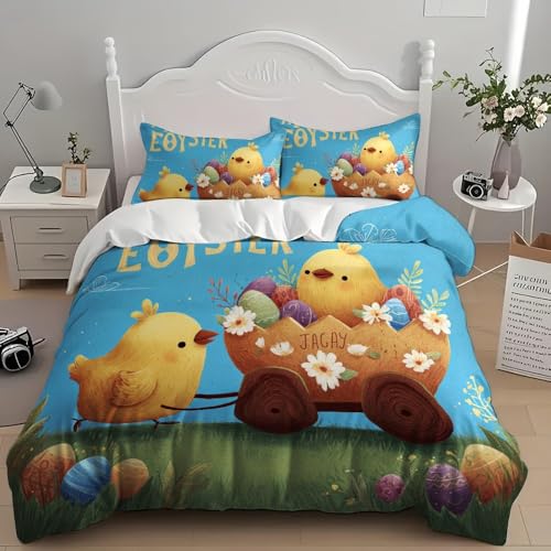 Housse de Couette 90x190 Pâques Bleu avec 2 Taies d'Oreiller - 4