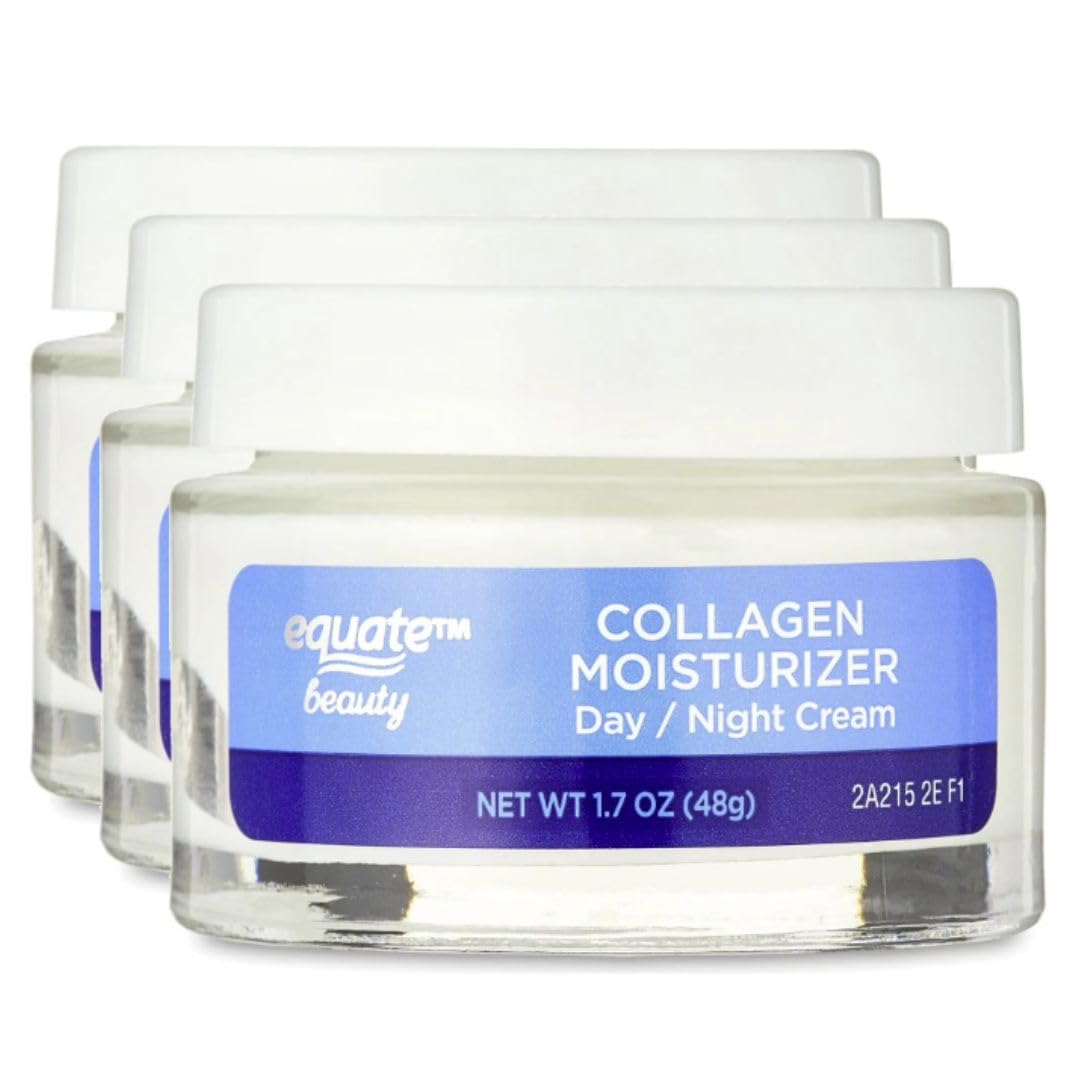 Equate Collagen Day & Night Moisturizer for Face Care to Smooth & Soften Skin, 1.7 oz (3 Pack)