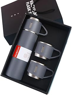 Kit garrafa térmica de inox 500ml com 3 xícaras para camping e v