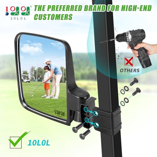 10L0L Golf Cart Mirror No Drilling Side Mirrors Universal for Yamaha,Club Car,EZGO,Folding Side Rear View Mirrors Adjustable 180 Degree HD Glass - Image 3