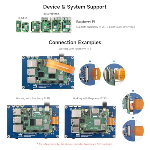 Image of waveshare 5inch Capacitive Touch Display, compatilbe with Raspberry Pi 5 /4B /3B /CM4 /3, DSI Interface, IPS Panel, 1024x600 Pixels, Toughened Glass Panel, No Driver Required