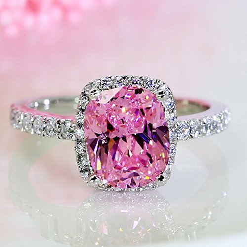 KUYIUIF Brilliant Cut Solitaire Cubic Zirconia CZ Engagement Ring 18k White Gold Pink Austria Crystal Lady Bridal Wedding Engagement (8)4