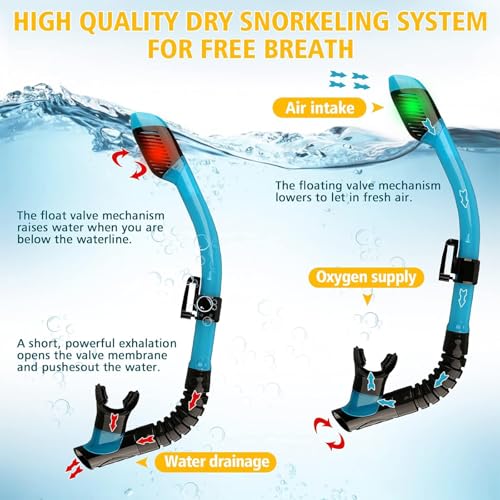 Set de snorkel para niños, máscara completa de snorkel seca para adultos, protección antiempañante, unisex, vista panorámica HD, equipo de snorkel para niños de 4 a 14 años miniatura 5