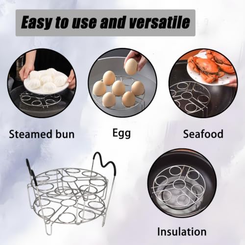 Image of 304 Stainless Steel Stackable Egg Steamer Rack Holds 18 Eggs | Double-layer Wire Steaming Rack & Skewers with Heat-Resistant Handles for 6qt /8qt Pressure Cooker Grilling