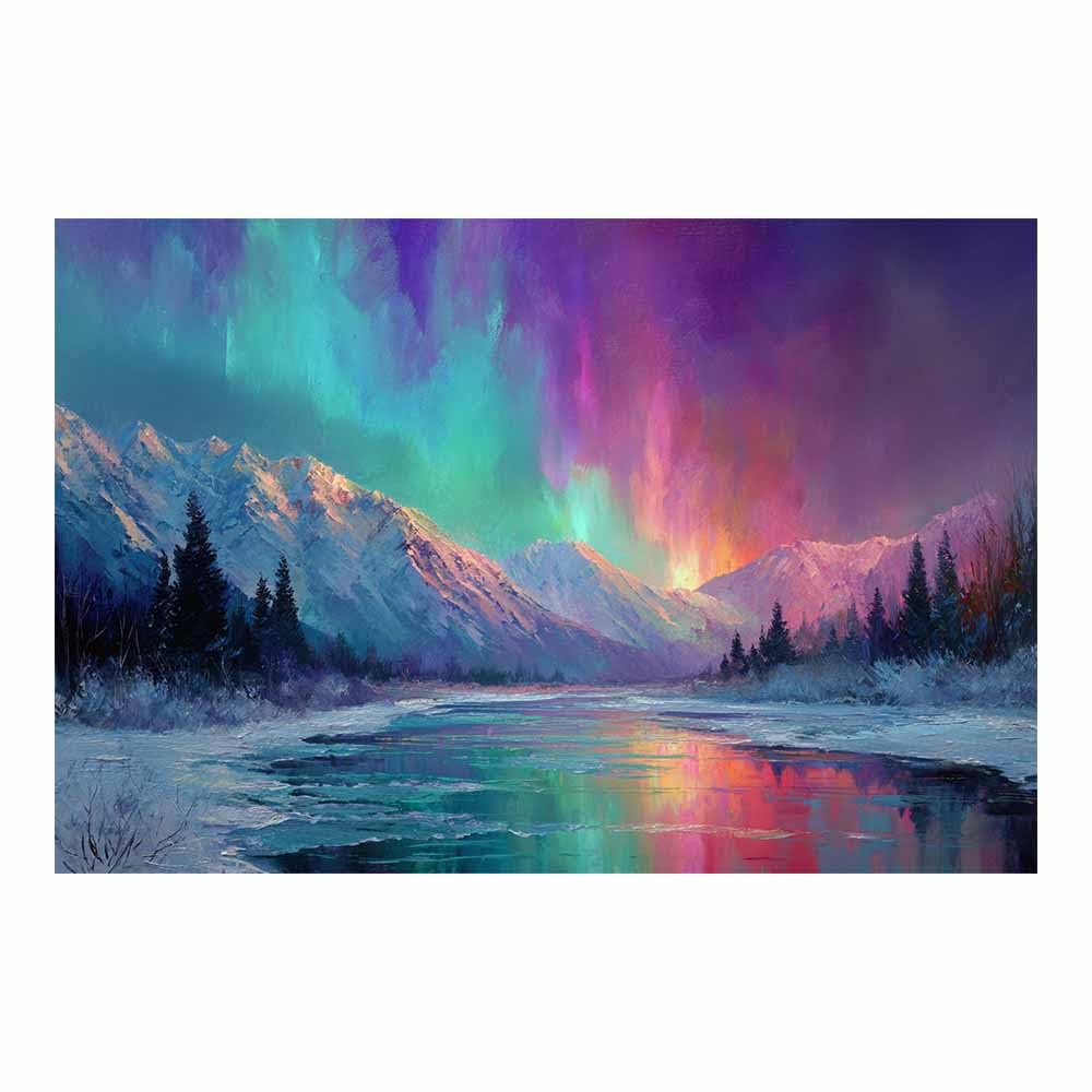 HUYEEI Canvas Print Wall Art Aurora Mountain Modern Nature Landscape Poster, for living room, bedroom,Corridor Office Room Decoretc.(multicolored)-70x100cm Unframed
