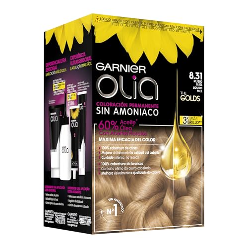 Garnier Olia Coloración Permanente sin Amoniaco, con Aceites Florales de Origen Natural, Tono 8.31 Rubio Miel, 1 Unidad (Paquete de 1), El embalaje puede variar
