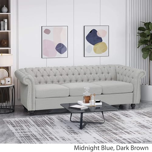 Image of Modern and Stylish 3 Seater Chesterfield Luxury Sofa with Valvet and Fabric Comfortable Sofa for Living Room, Dining Room, Hallway, and Office-(GREYY).