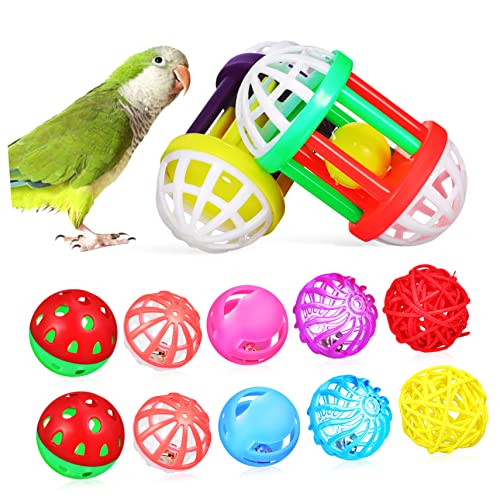BELLIFFY Foraging Balls Bird Toys with Bells 12 Pack Chewing and Rolling Playthings for Parrots Parakeets Cockatiels Small Birds