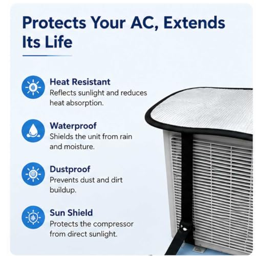 Image of AC Outdoor Unit Cover 6 mm Thick | Double side Heat Insulated AC Cover for 1 Ton, 1.5 Ton & 2 Ton | Waterproof, Dustproof, Weatherproof AC Compressor Cover | UV & Heat Protector