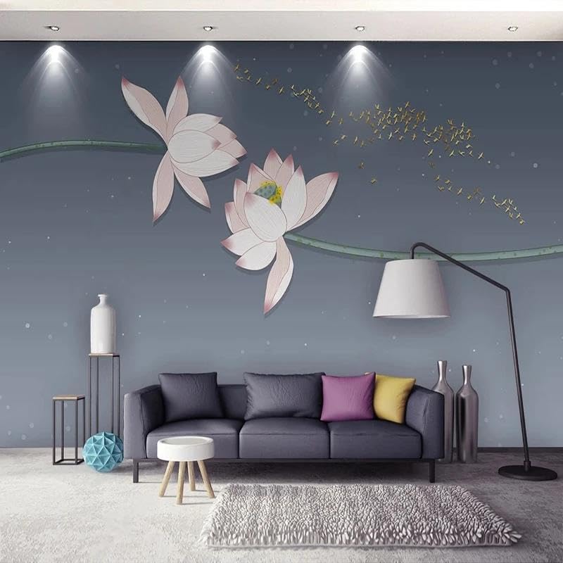 Papier peint salon 3d lotus intissé ILIYA deco murale chambre