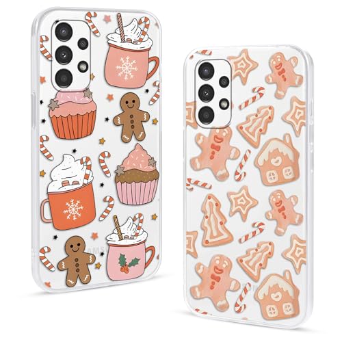 2 Pezzi Natale Cover per Samsung Galaxy A13 4G 6.6Albero con Cervo Babbo Regali Fiocco di neve Natalizie Carino Pupazzo di neve di Christmas Regalo Antiurto Protezione Case5 donna