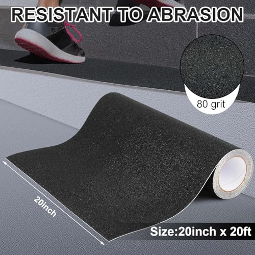 Image of Watersay Anti Slip Traction Tape 20 Inch x 20 ft Widen Waterproof Non Skid Tape Durable Grip and Friction Stair Non Slip Strips Abrasive Adhesive for Stairs Tread Steps Ramp Outdoor Indoor(Black)