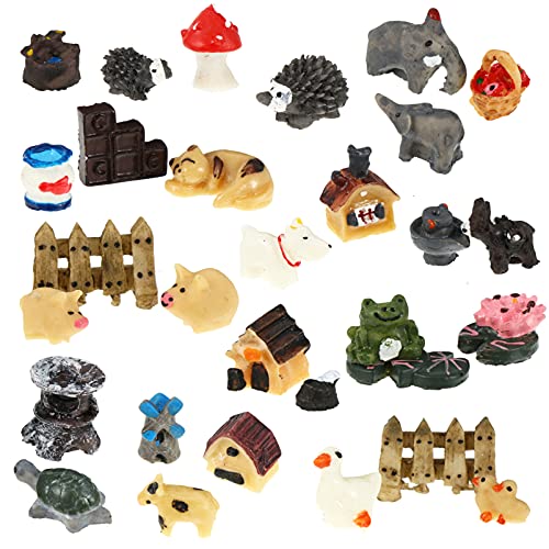 NUOBESTY 30 Pièces Miniature Animaux Mini Résine Décor Ensemble Fée Jardin Bonsaï Ornement pour Fête D' Anniversaire des Enfants Poupée Maison Jouer à Faire Semblant Jouets