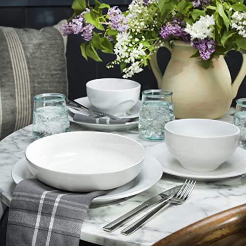 Euro Ceramica Montblanc 16 Piece Double Bowl Porcelain Dinnerware Set ;With 4-Pc 8.6'' Entrée Bowls;Truewhite ;Service For 4 #TOP3