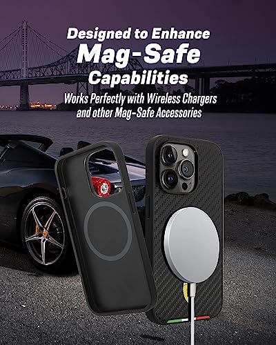 Image of CG MOBILE Ferrari iPhone 14 Pro Max Case [Official Licensed], Italian Flag Line Metal Logo & Mag-Safe Compatible |Protective Case /Cover Designed for iPhone 14 Pro Max (6.7-Inch) 2022 - Black