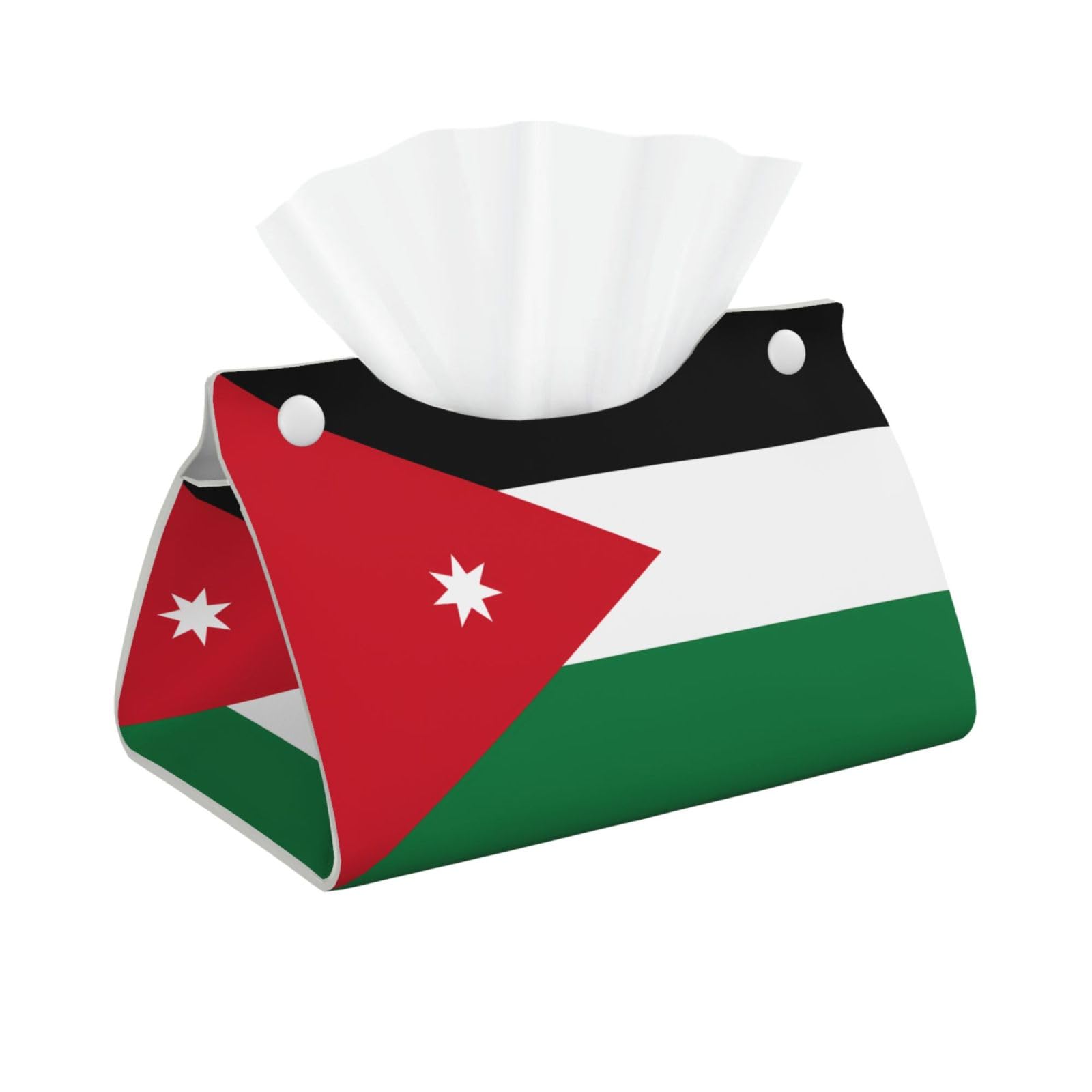 Jordanian flag Rectangular Leather Tissue Box Cover, Folding Facial Tissue Holder Dispenser for Car