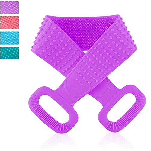 ZWIFEJIANQ Silicone Back Scrubber,Exfoliating Lengthen Silicone Bath Body Brush for Men and Women,Deep Clean & Invigorate Your Skin (30 inch, Purple)