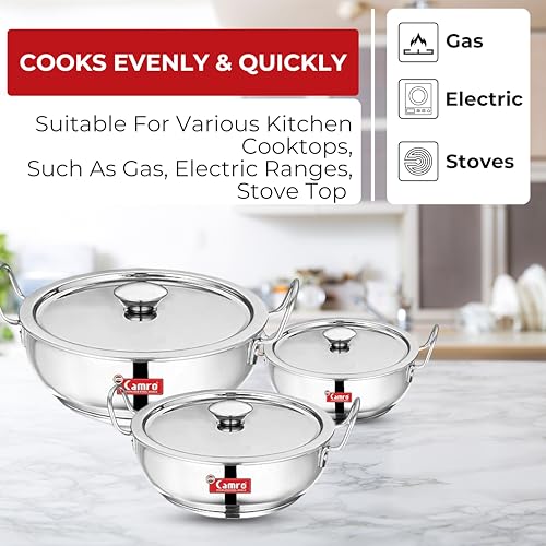 Camro Steel Kadhai with Lid Induction Bottom 3.1 Liters| Cookware Kadhai Steel Stainless Induction Base/Gas Stove Compatible | Kadhai for Deep... - Image 7