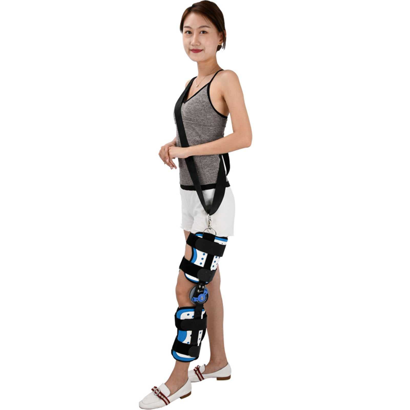 Ortesis de rodilla con bisagra Rodillera Rom con bisagras, abrazadera de fijación de articulación de rodilla ajustable ligamento postoperatorio menisco Protector de fractura de rodilla para hombres y