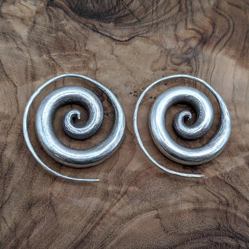 Karen Hill Tribe Silver Spiral Threader Earrings - 999 Pure Silver Tribal Pull-Through Hoops for Women - Artisan Boho Hoop Earrings 28mm - Minimalist Design for Everyday Wear2