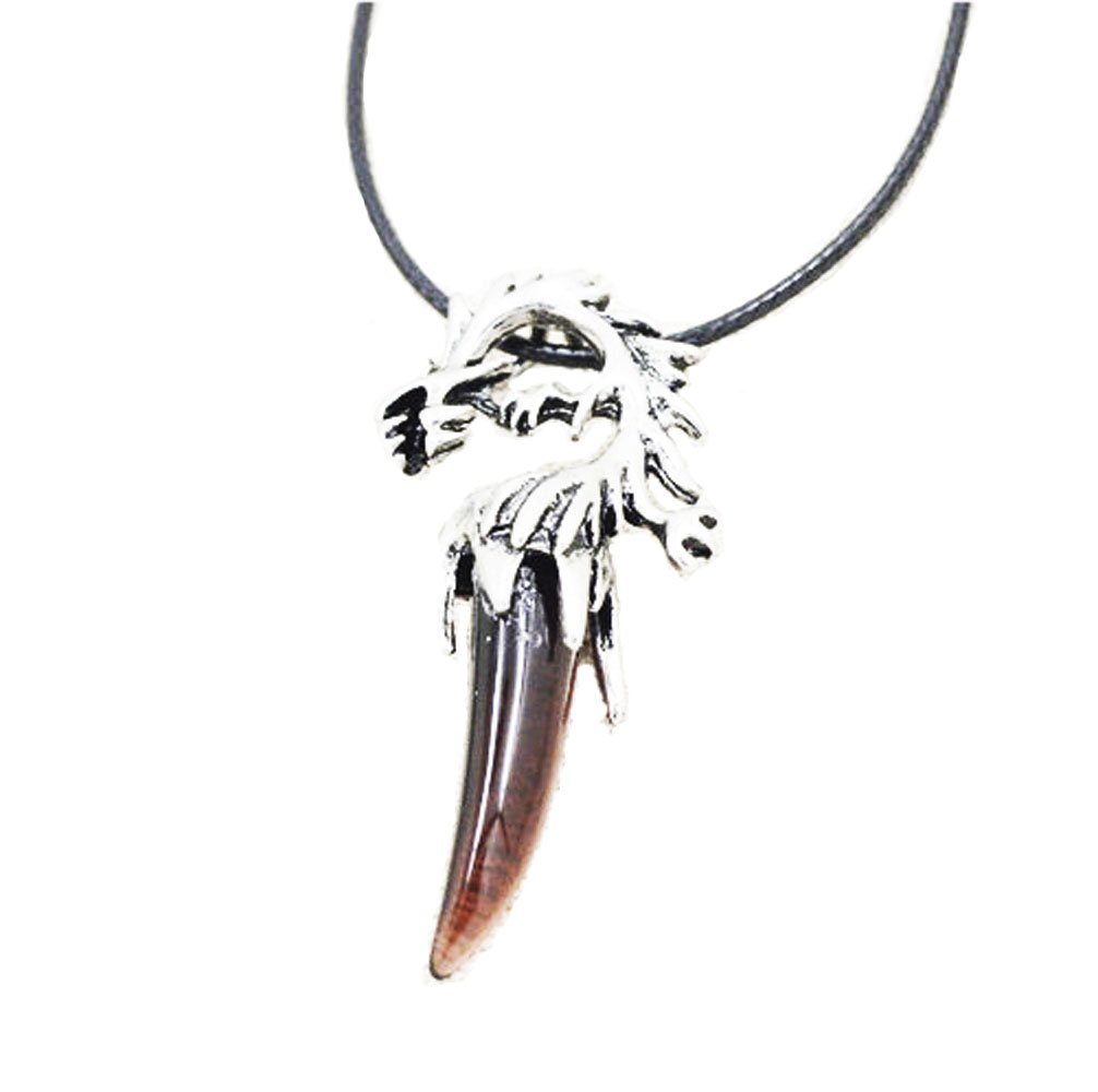INBO Unisex Women Men's Metal 3D Wolf Tooth Pendant with Leather Cord Choker Necklace Jewelry