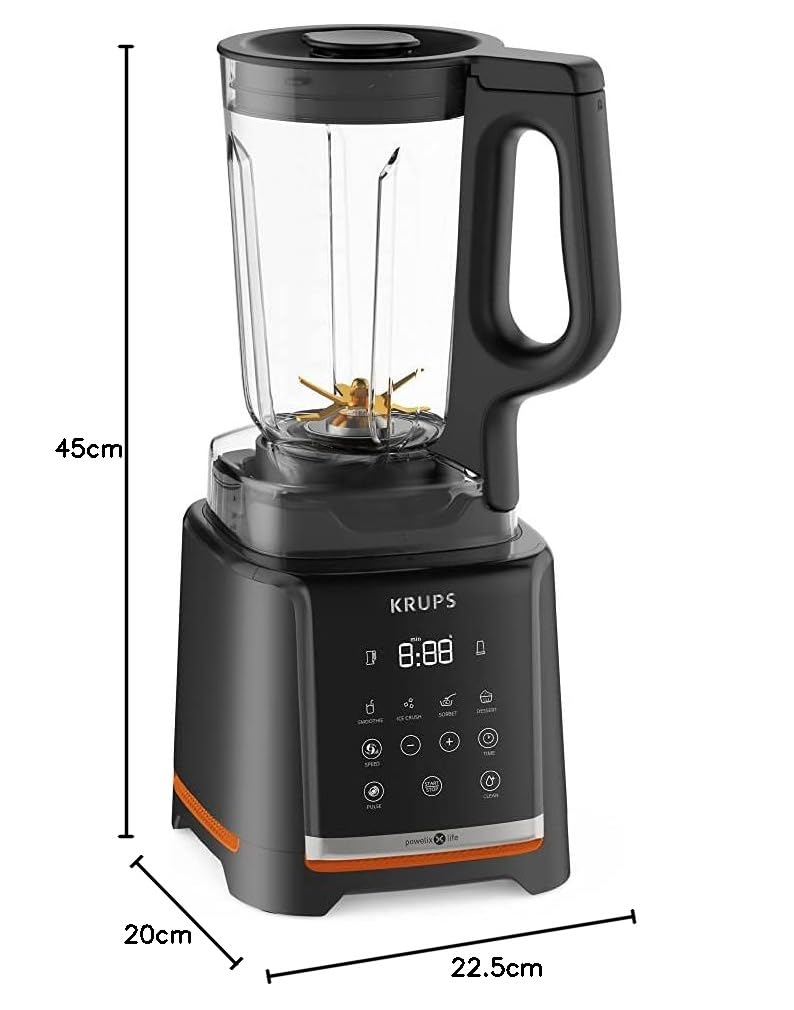 Krups Highspeed- Standmixer InfinyMix KB9158 | 1600 W | 5 automatische Programme + manuelle Einstellung | Tritanbehälter | inkl. Rezeptheft | Smoothies, Shakes, Crushed Ice | Schwarz