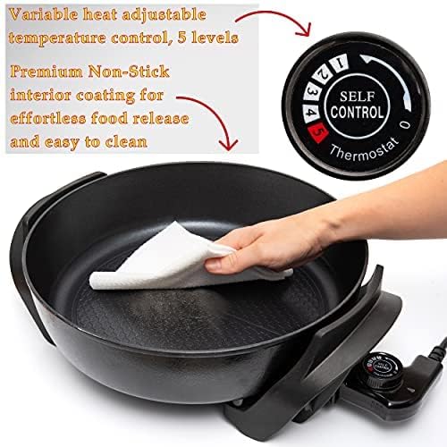 image for Moss & Stone Round Electric Skillet with Lid – 12x12 Inch Aluminum N