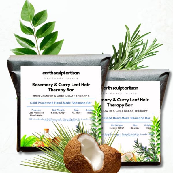 Rosemary Curry Leaf Shampoo Bar | Natural Hair Fall Control & Dandruff Treatment with Apple Cider Vinegar & Tea Tree Oil | Cold processed | Pack of 2 X 120g-image-10