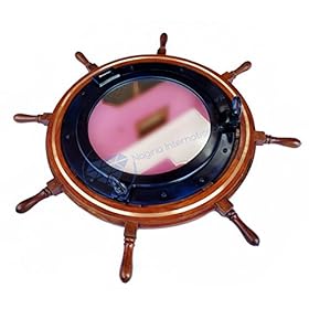 Nagina International Heavy Nautical 36" Ship Wheel with Brass Ring & Blue Porthole Mirror - Pirate Decor 51J5V8WOT9L. SS280
