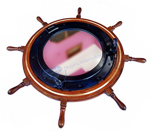Nagina-International-Heavy-Nautical-36-Ship-Wheel-with-Brass-Ring-Blue-Porthole-Mirror-Pirate-Decor 51J5V8WOT9L