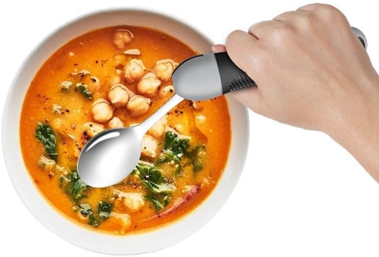 Miniatura 6 de Utensilios adaptativos con peso y giratorios para temblores de manos, Parkinson, juego de cubiertos de agarre cómodo, ayuda para la artritis,