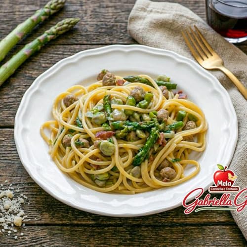 Spaghetti all'ortolana con asparagi e fave fresche (primo piatto primaverile)