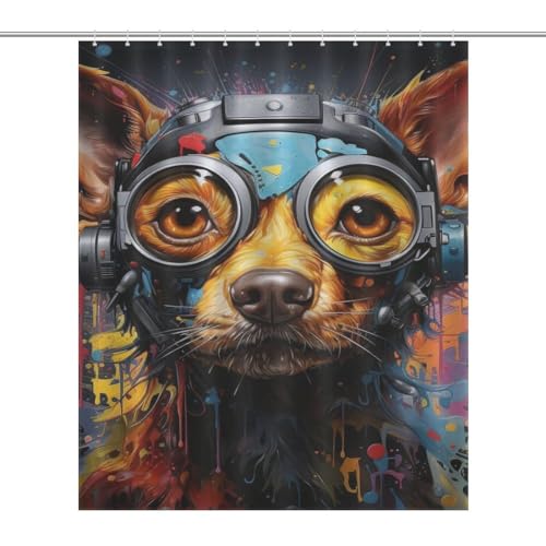 Rideau de douche polyester imprimé chien tissu lavable imperméable 152x183 cm pour baignoire