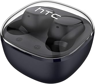 HTC True Wireless 6 Bluetooth Earbuds 5.3 Inch Touch Control with Built-in Mic, Wireless Noise Cancelling, 22 Hours Playtime with Charging Case for