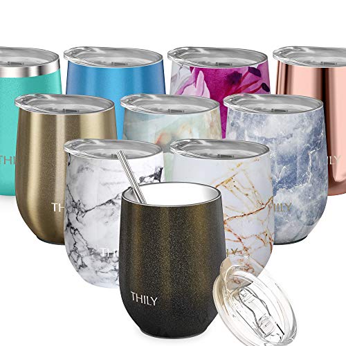 Stainless Steel Stemless Wine Glass - THILY Triple Vacuum Insulated Cute Travel Tumbler
