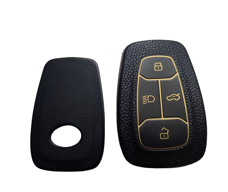 GuanceTPU Leather Finish Key Shell Key Cover compatable with Tata Nexon | Harrier | Safari | Altroz | Tigor | EV | Punch | Tiago EV (1Pcs,Leather Pattern,Black)