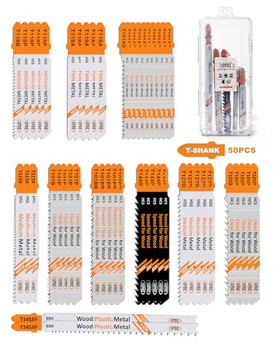 BGTEC 50PCS T Shank Jigsaw Blades Set - HCS/HSS Jig Saw Blades Assortment