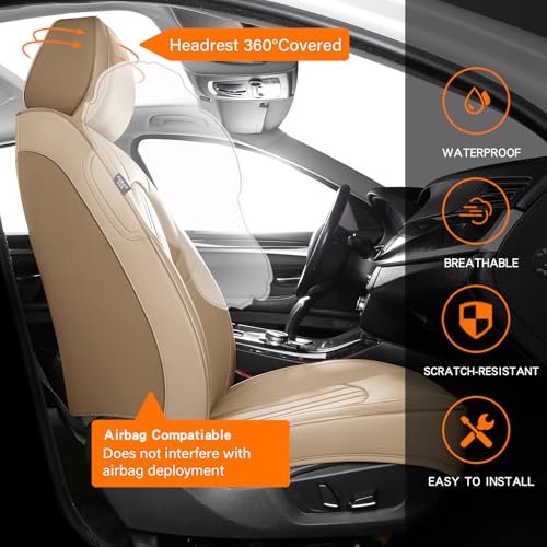 Image of MINGBRON Car Seat Covers,Car Seat Protector Waterproof,Seat Covers Front, Car Seat Protectors,Automotive Seat Covers Fit for Most Cars Beige