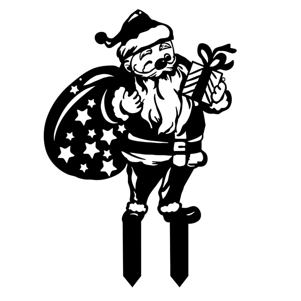 Vjsujehgy Santa Claus Christmas Iron Grass Silhouette Lawn Gnome Garden Stakes Grounding Decoration Metal Crafts Courtyard A
