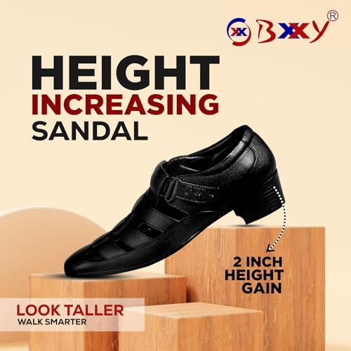 Image of BXXY Men's 2 inch Height Increasing Synthetic Material Formal Velcro Roman Sandals with Pu Sole.