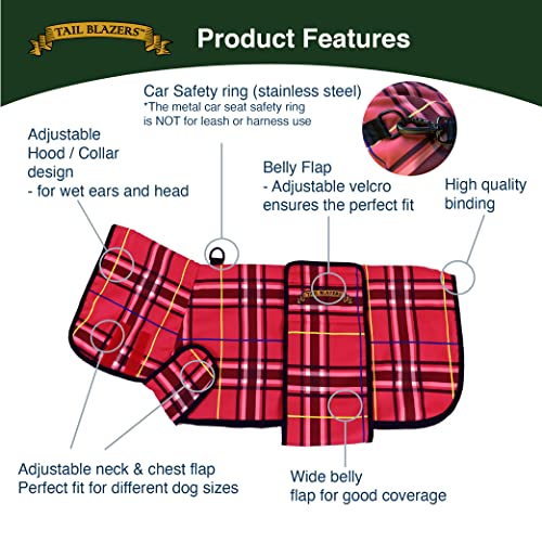TAIL BLAZERS™ Premium Dog Drying Coat. Double Layer Microfibre Dry Robe with Car Safety D Ring. Towel Robe Pet Dryer Keep Dogs Dry and Warm. Camping and Beach Accessories. Machine Washable. M - Image 3