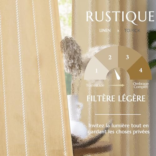 Rideau haut de gamme effet lin TOPICK décoration élégante rayée