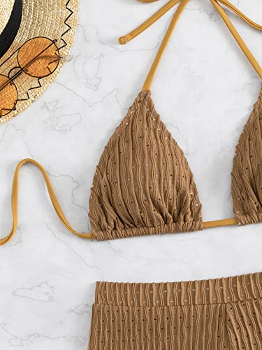 SOLY HUX Women's 2 Piece Swimsuits Halter Triangle Top with Shorts Bikini Set Bathing Suits2