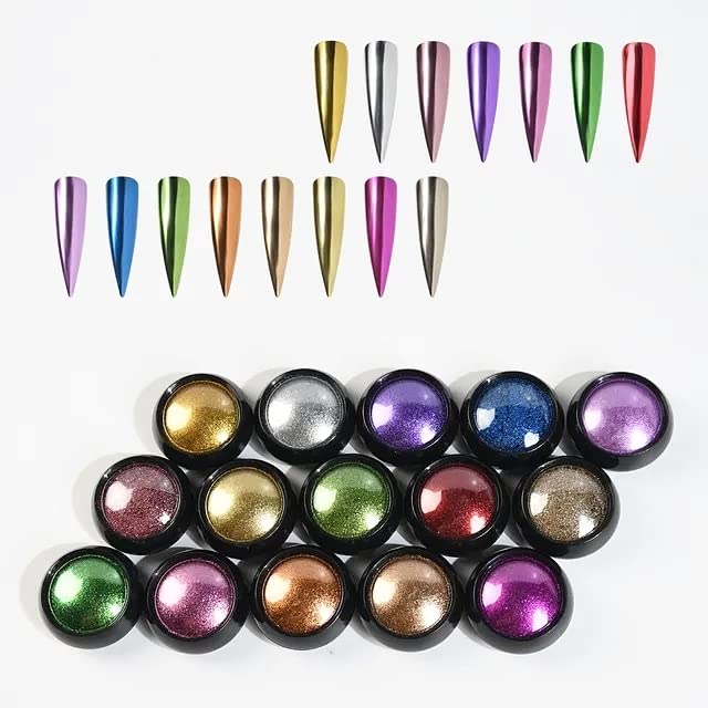 feelhigh 15 Colors Super Thin Mirror Effect Nail Art Chrome Powder Holographic